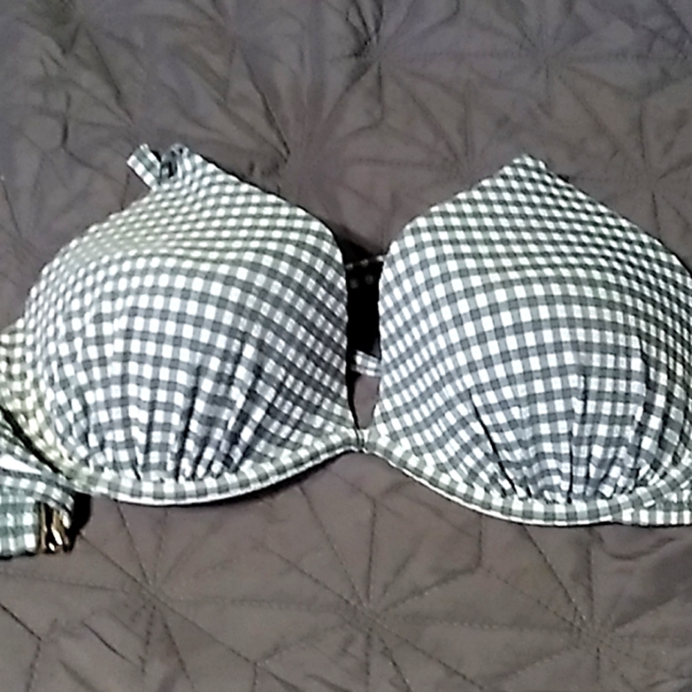 Shade & Shore Green & White plaid Bikini Top Size 38DD
